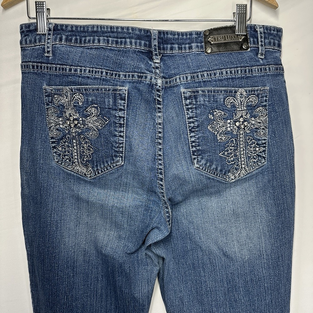 Tru Luxe Jeans Flared Denim Dark Wash(waist 34 In) No Size Tag Rhinestones